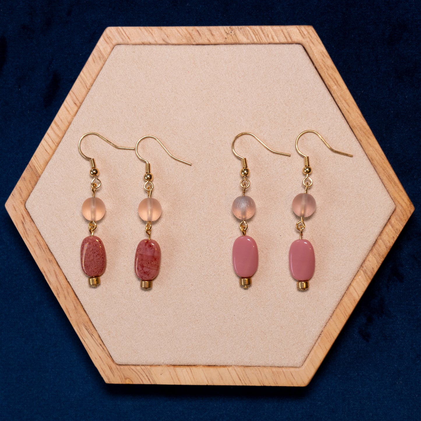 Earrings with vintage pink and gold-colored beads