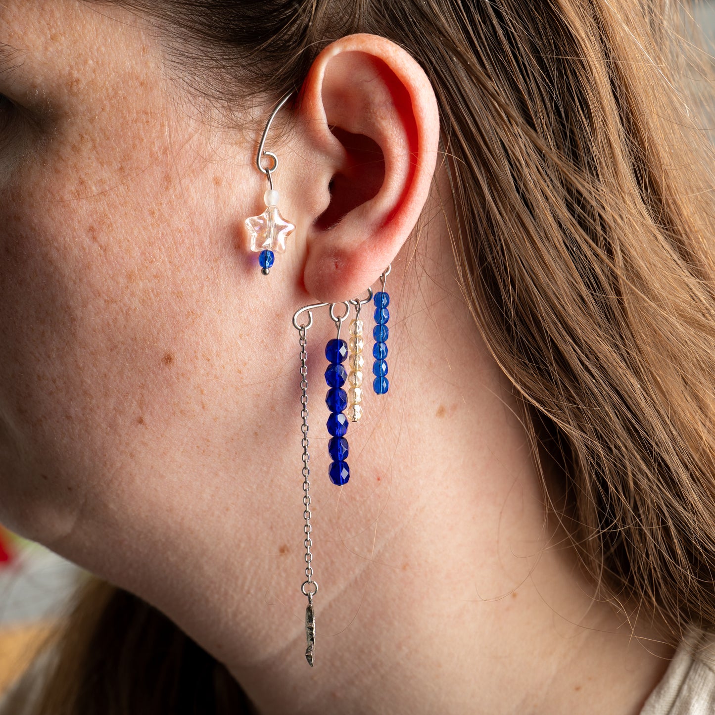 Ear cuffs met maan en sterren blauw