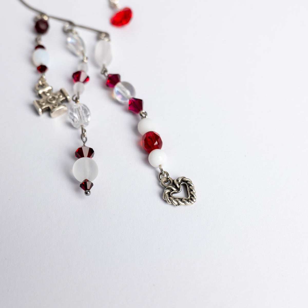 Rose Garden Ear Cuffs with Rose, Hearts and Red Swarovski Crystals