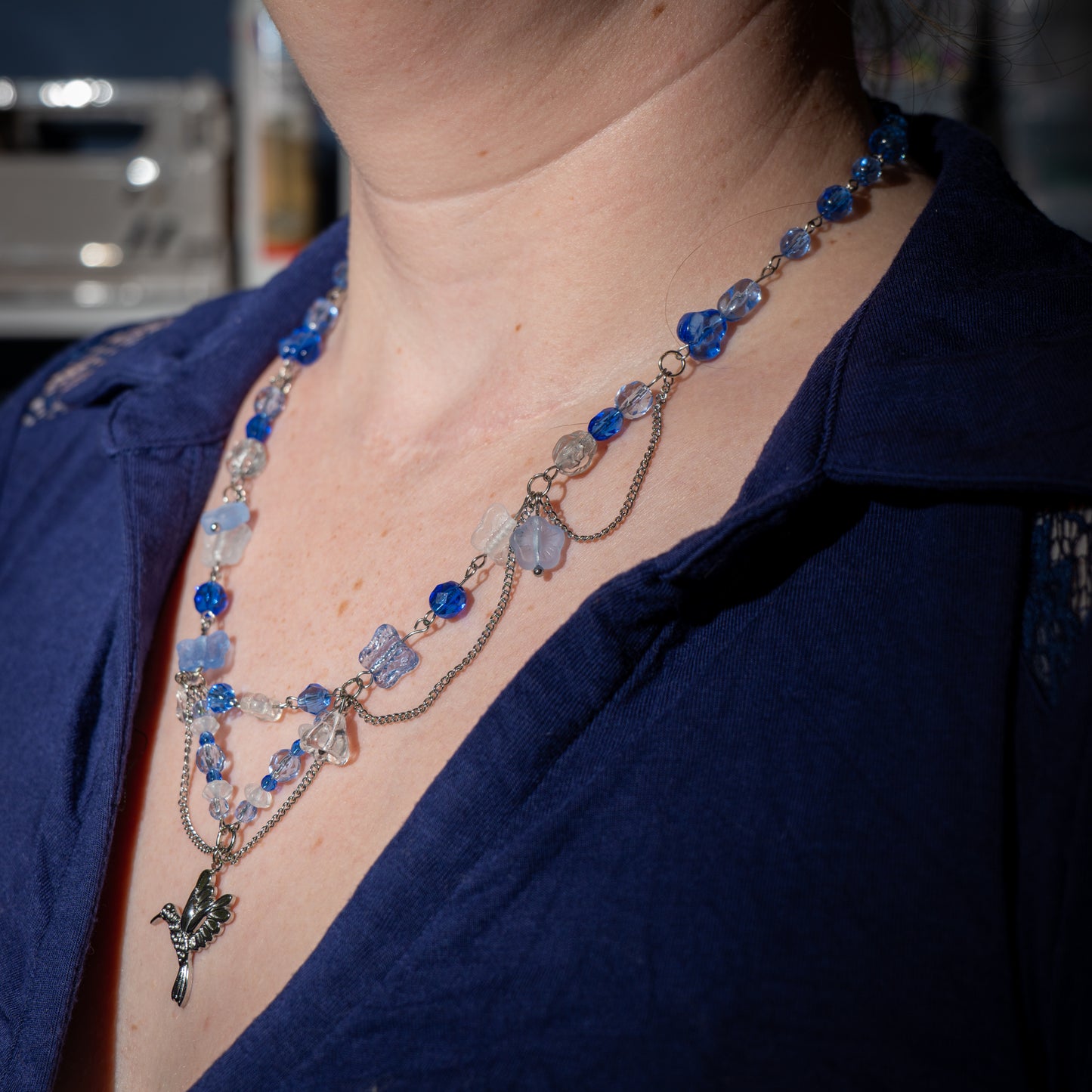 Blauwe kolibrie ketting