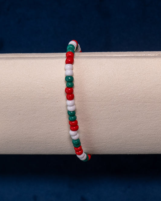 Rocailles armband rood, groen en wit