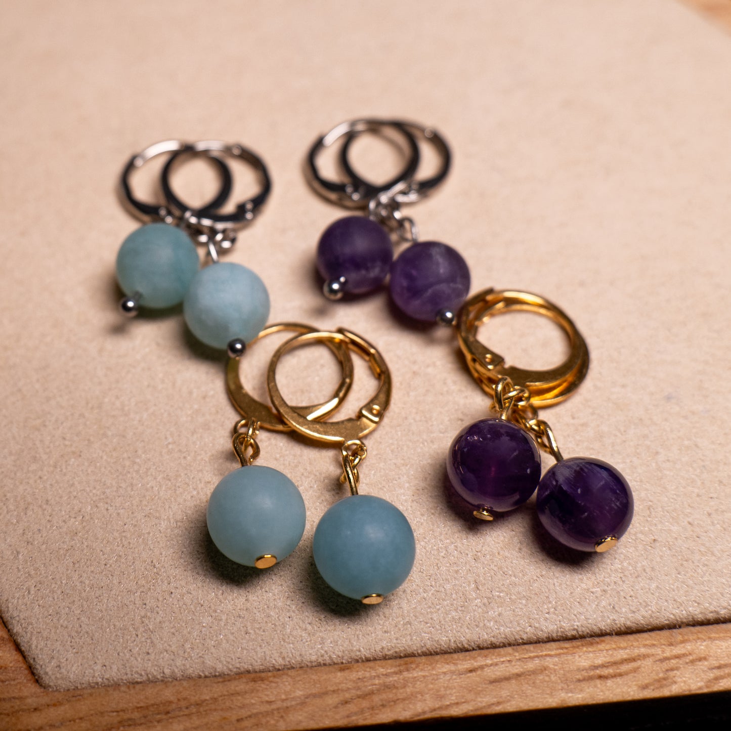 Kleine oorbellen met halfedelsteen kralen