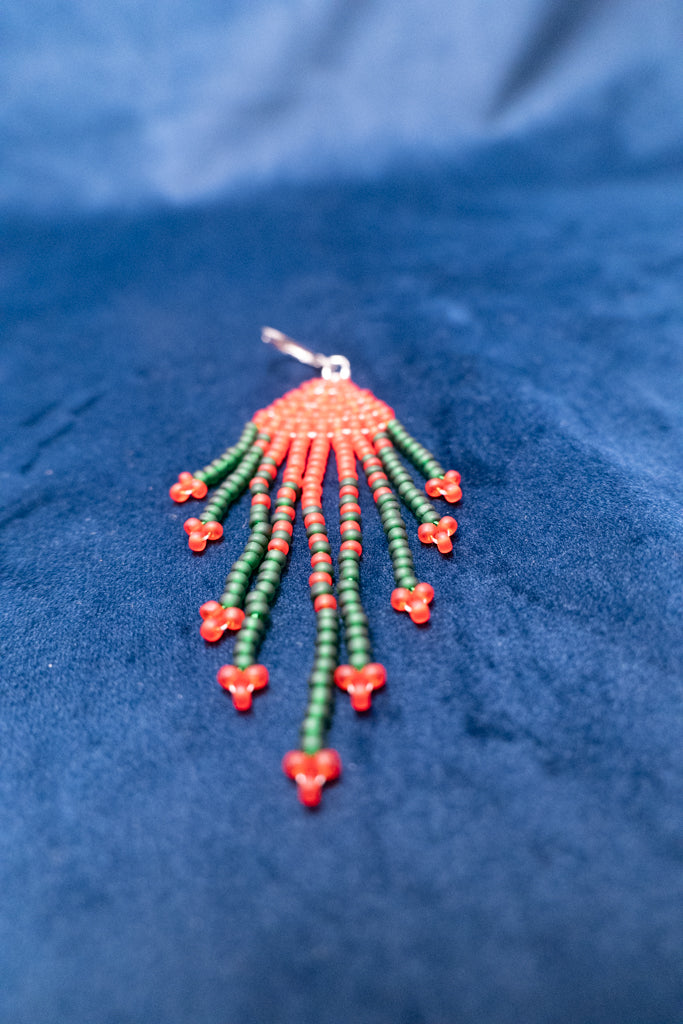 Fringe oorbellen in rood en donkergroen