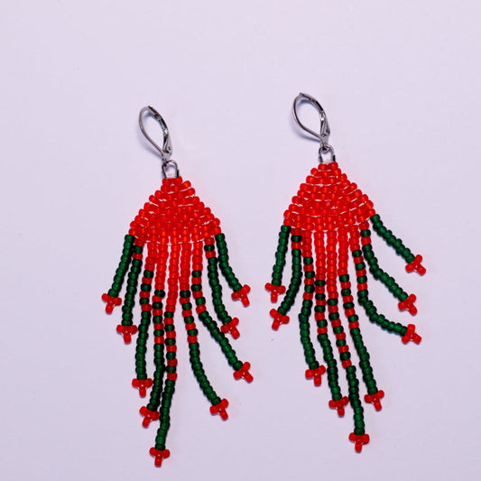 Fringe oorbellen in rood en donkergroen