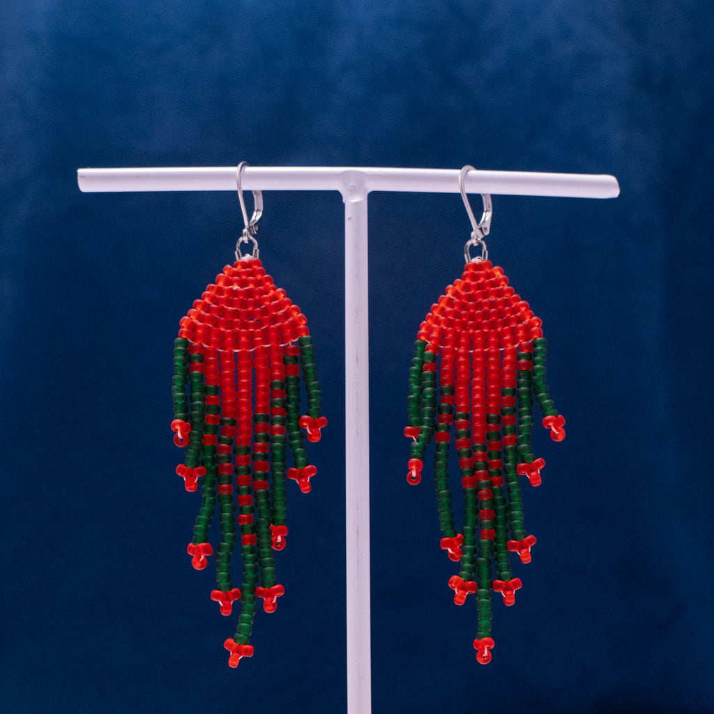 Fringe oorbellen in rood en donkergroen