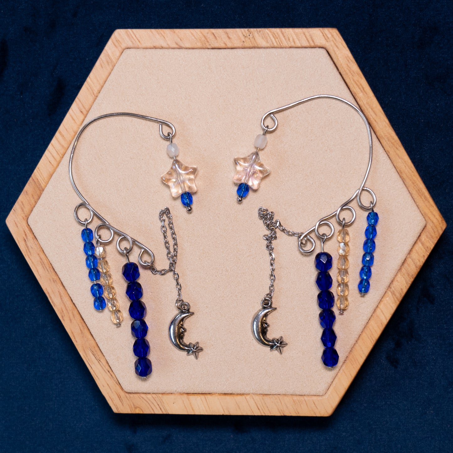 Ear cuffs met maan en sterren blauw