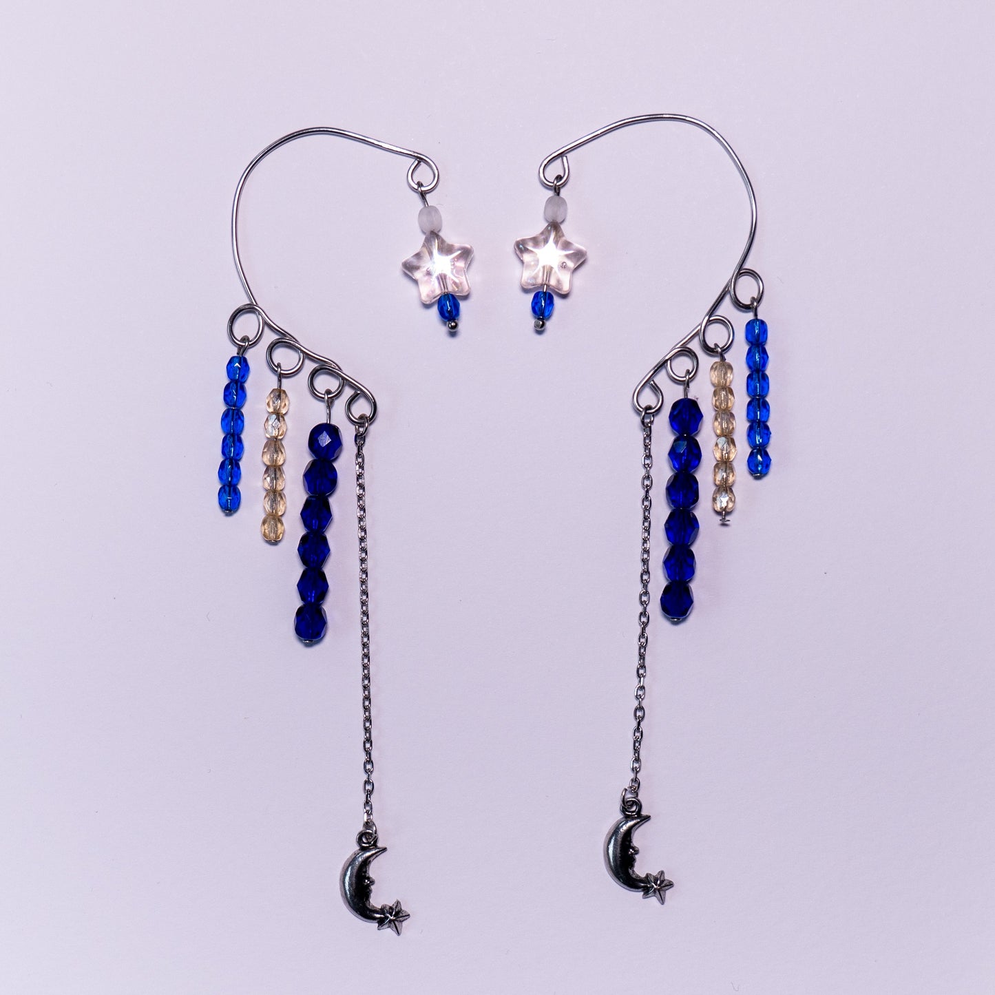 Ear cuffs met maan en sterren blauw