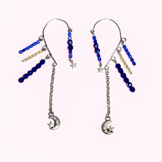 Starry Night Ear Cuffs with Moon and Stars