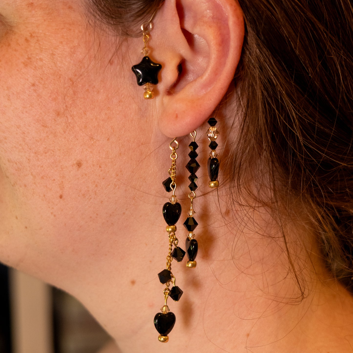 Ear cuffs Obsidian Heart