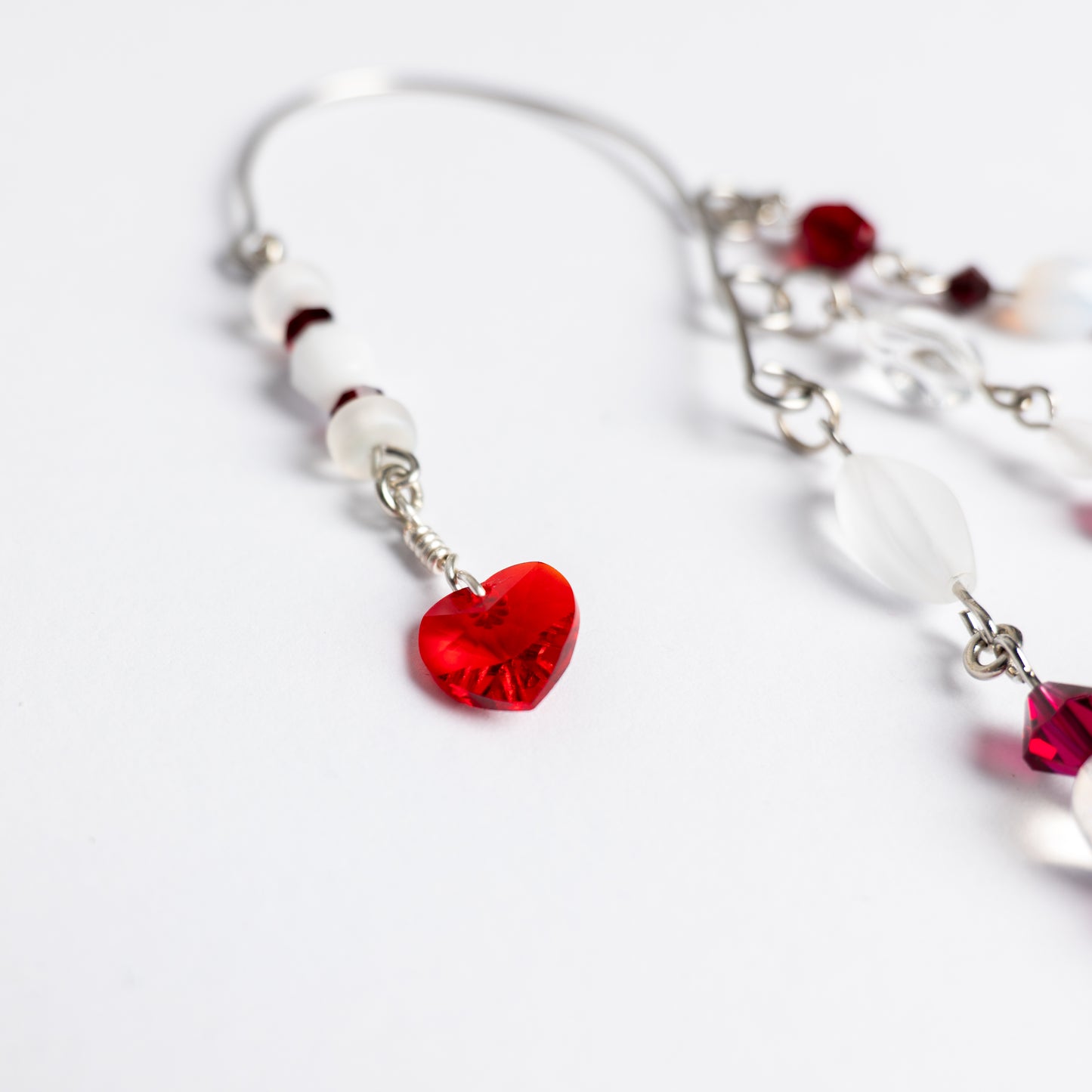 Rose Garden Ear Cuffs with Rose, Hearts and Red Swarovski Crystals