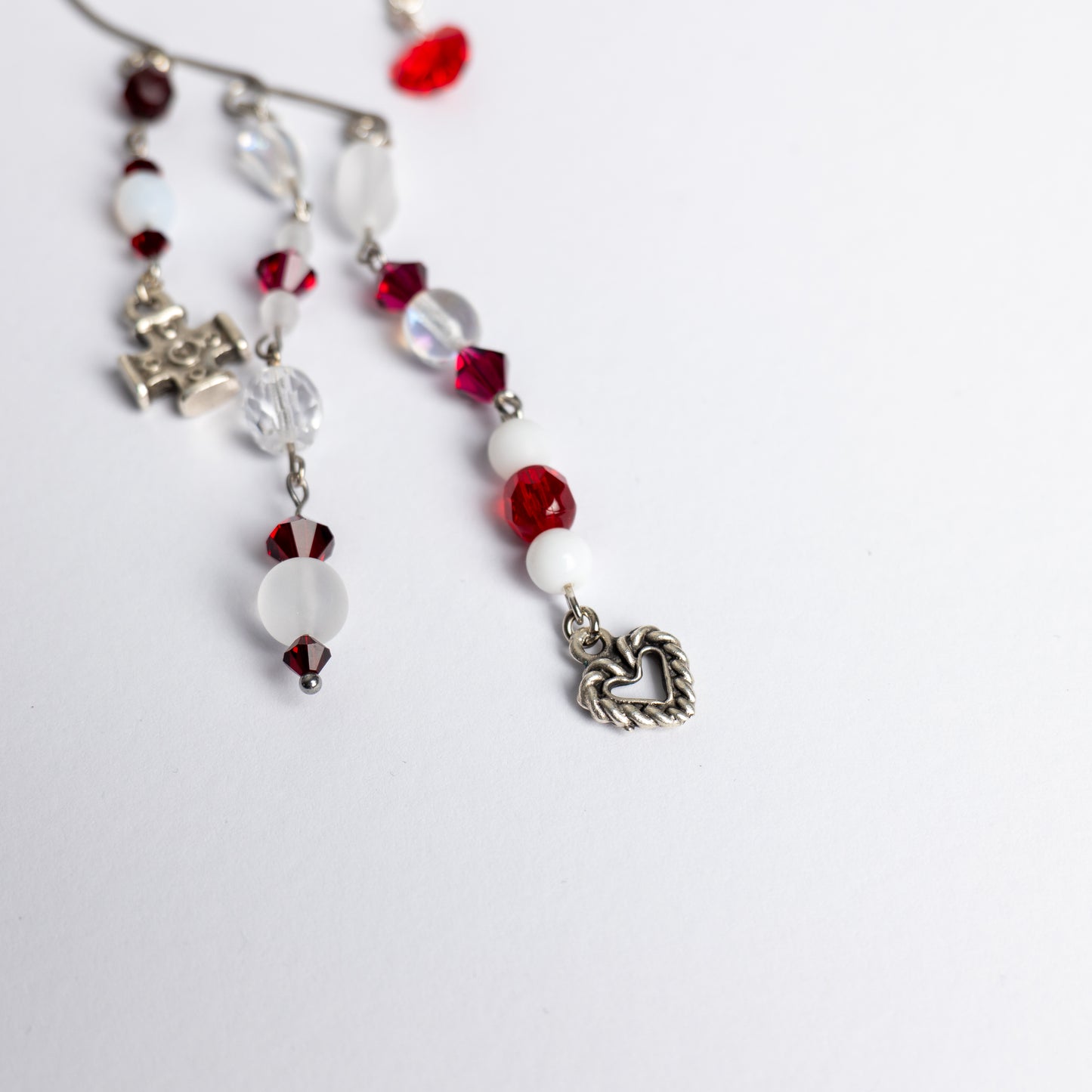 Rose Garden Ear Cuffs with Rose, Hearts and Red Swarovski Crystals