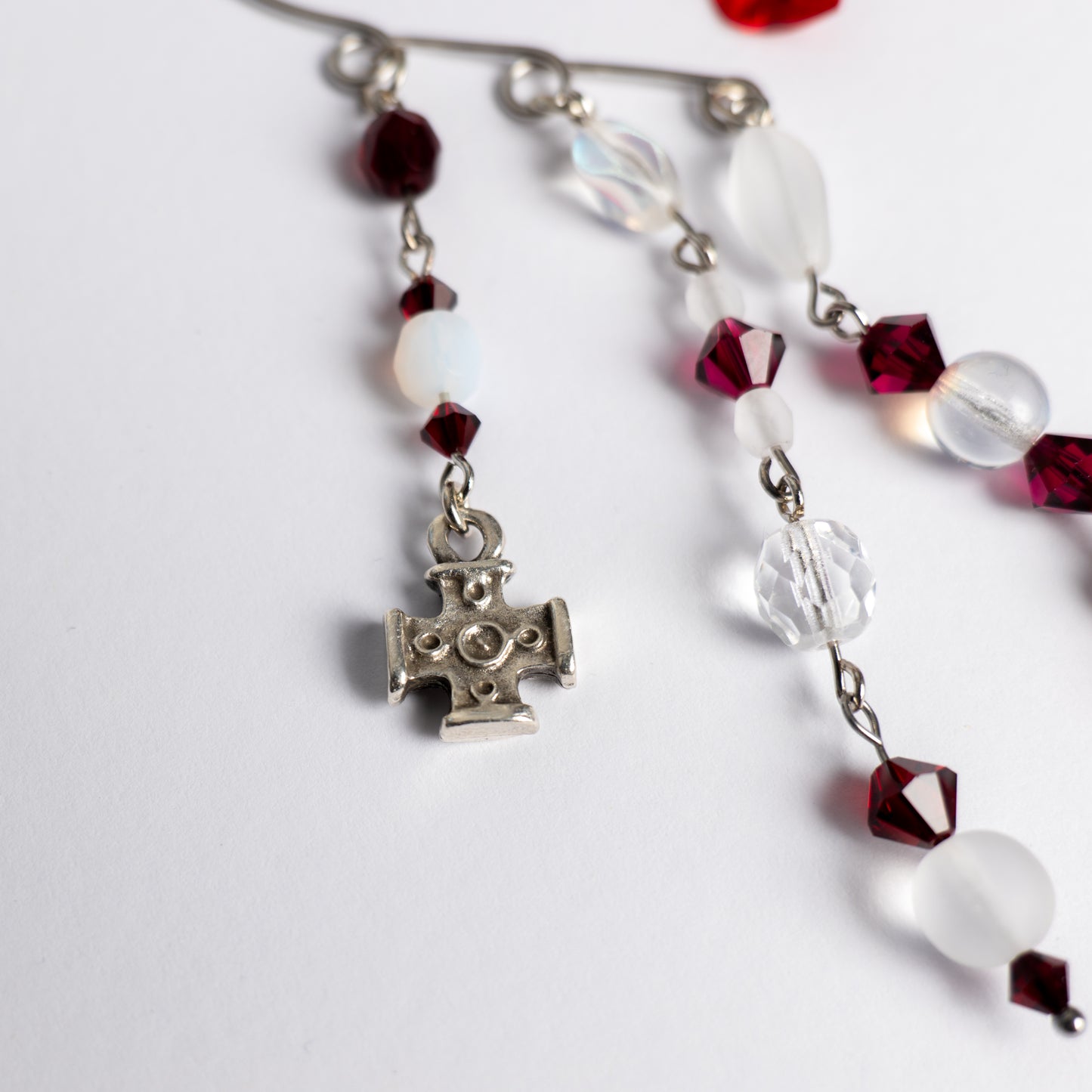 Rose Garden Ear Cuffs with Rose, Hearts and Red Swarovski Crystals