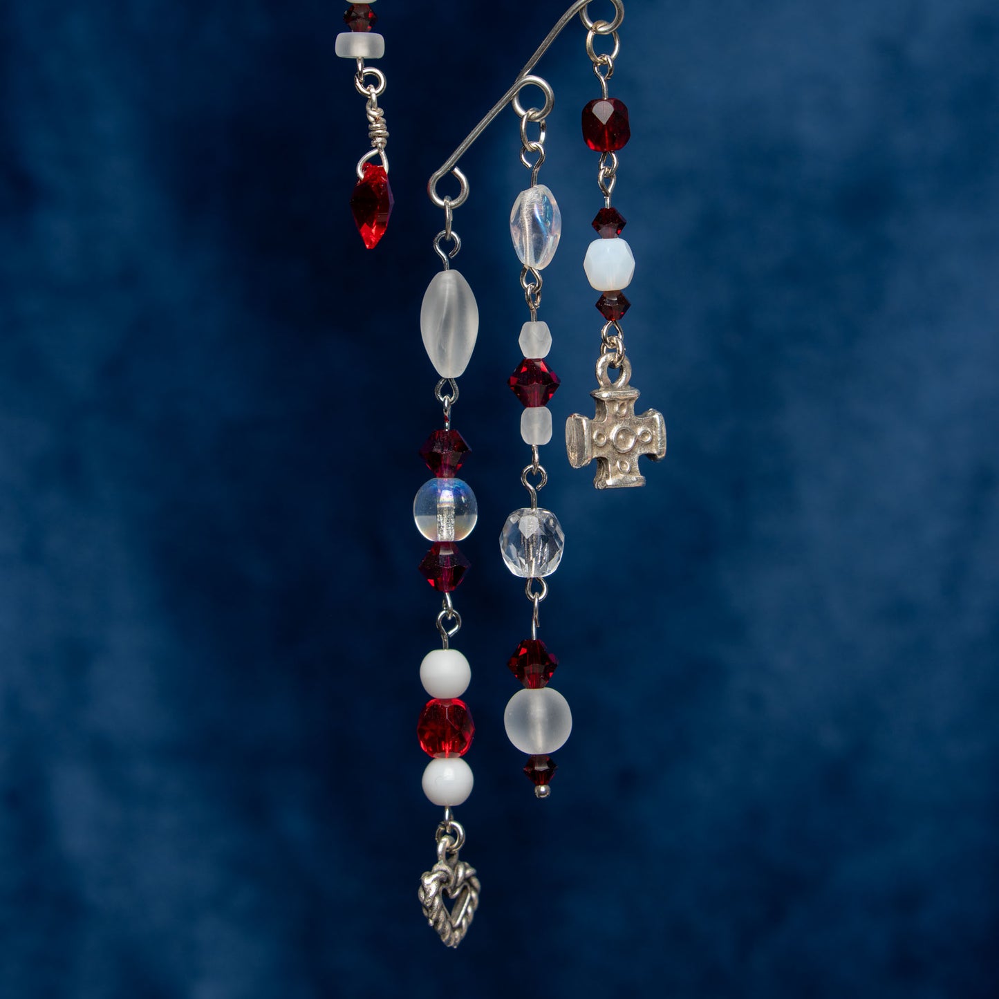 Rose Garden Ear Cuffs with Rose, Hearts and Red Swarovski Crystals