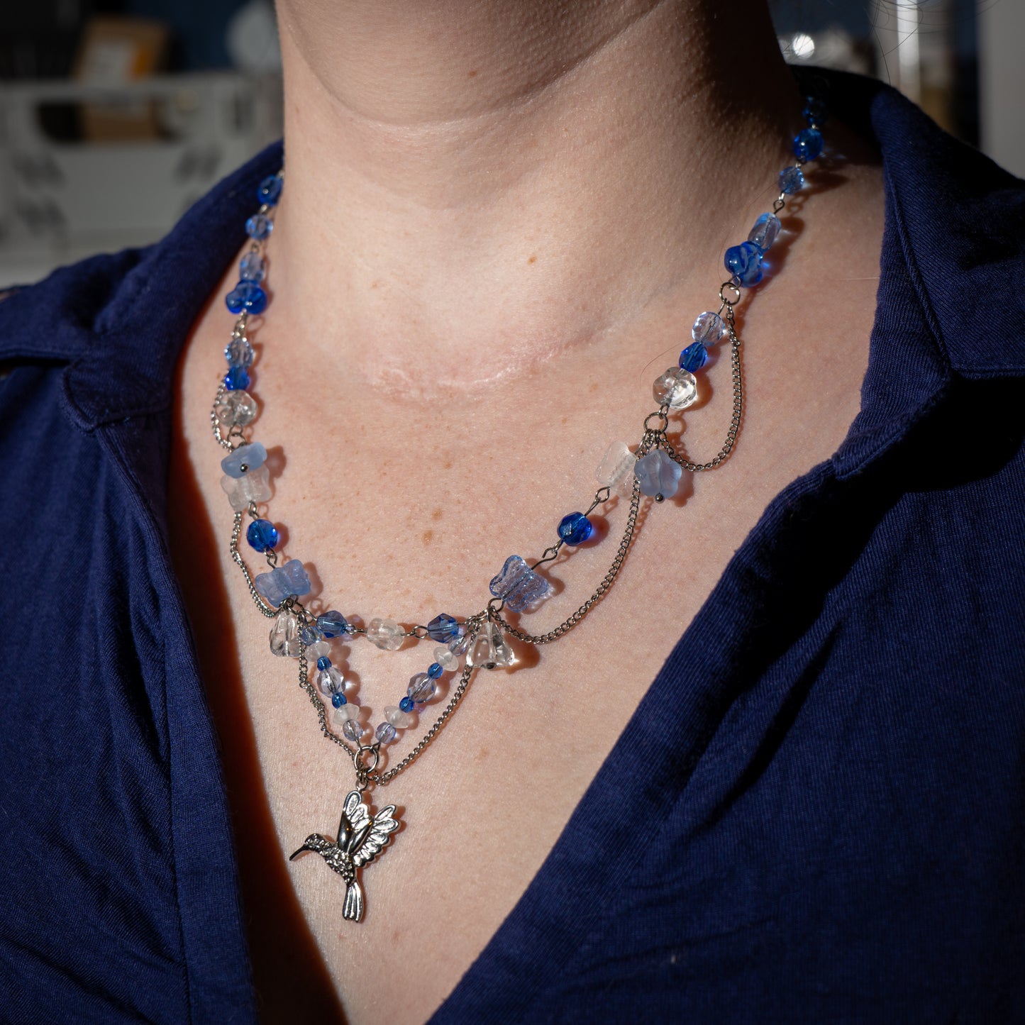 Blauwe kolibrie ketting