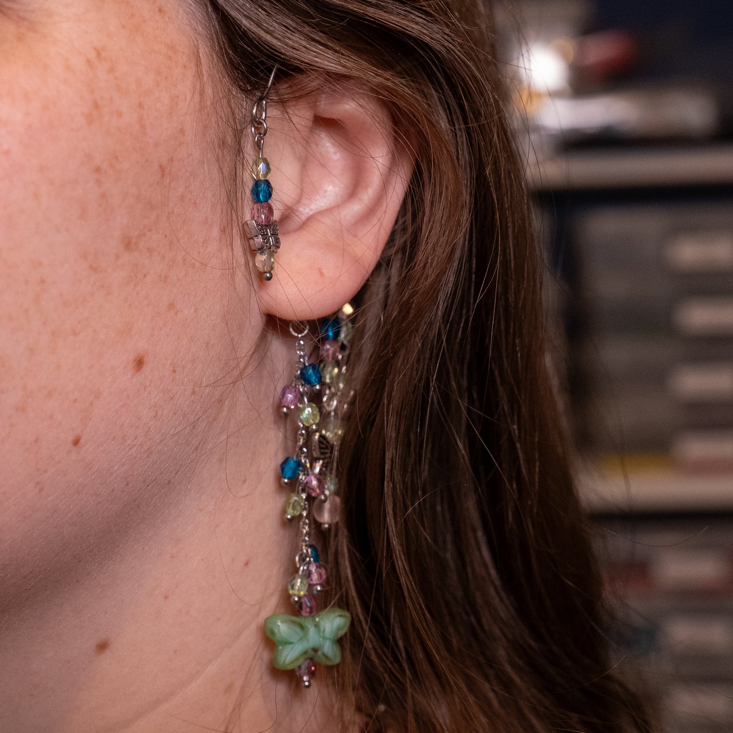 Ear cuffs with green butterflies